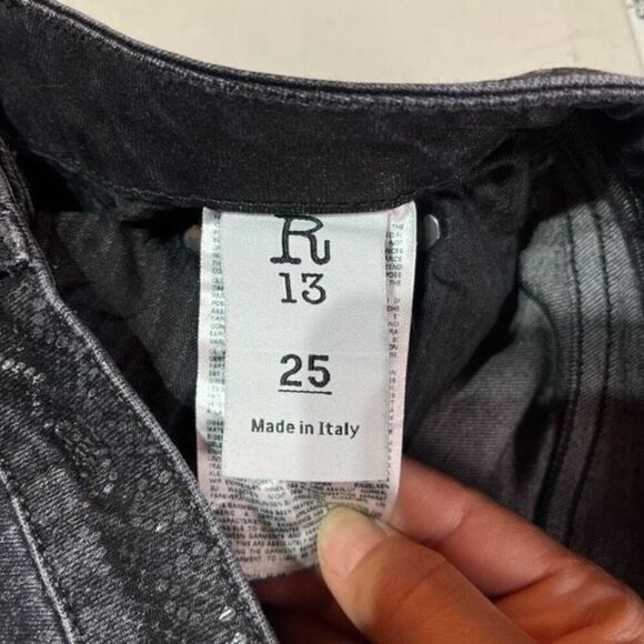 R13 Alison Skinny Python‎ Print Distressed Skinny Leg Jeans Charcoal Size 25 - Picture 4 of 12